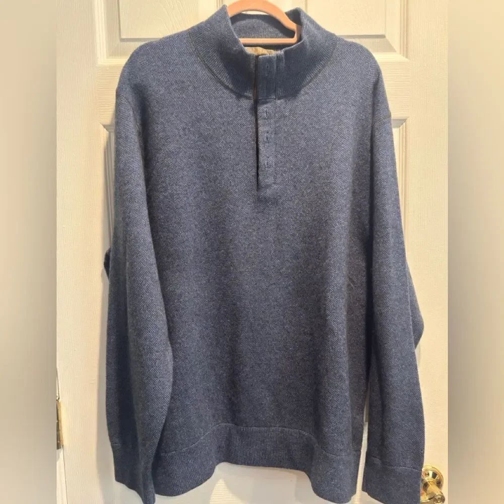 Raffi Men's Blue mock neck quarter zip Sweater with button placket